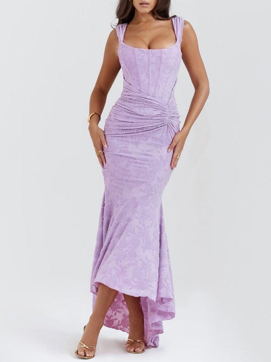 Mother of the Bride Dress Corset Ruched Mermaid Jacquard Midi