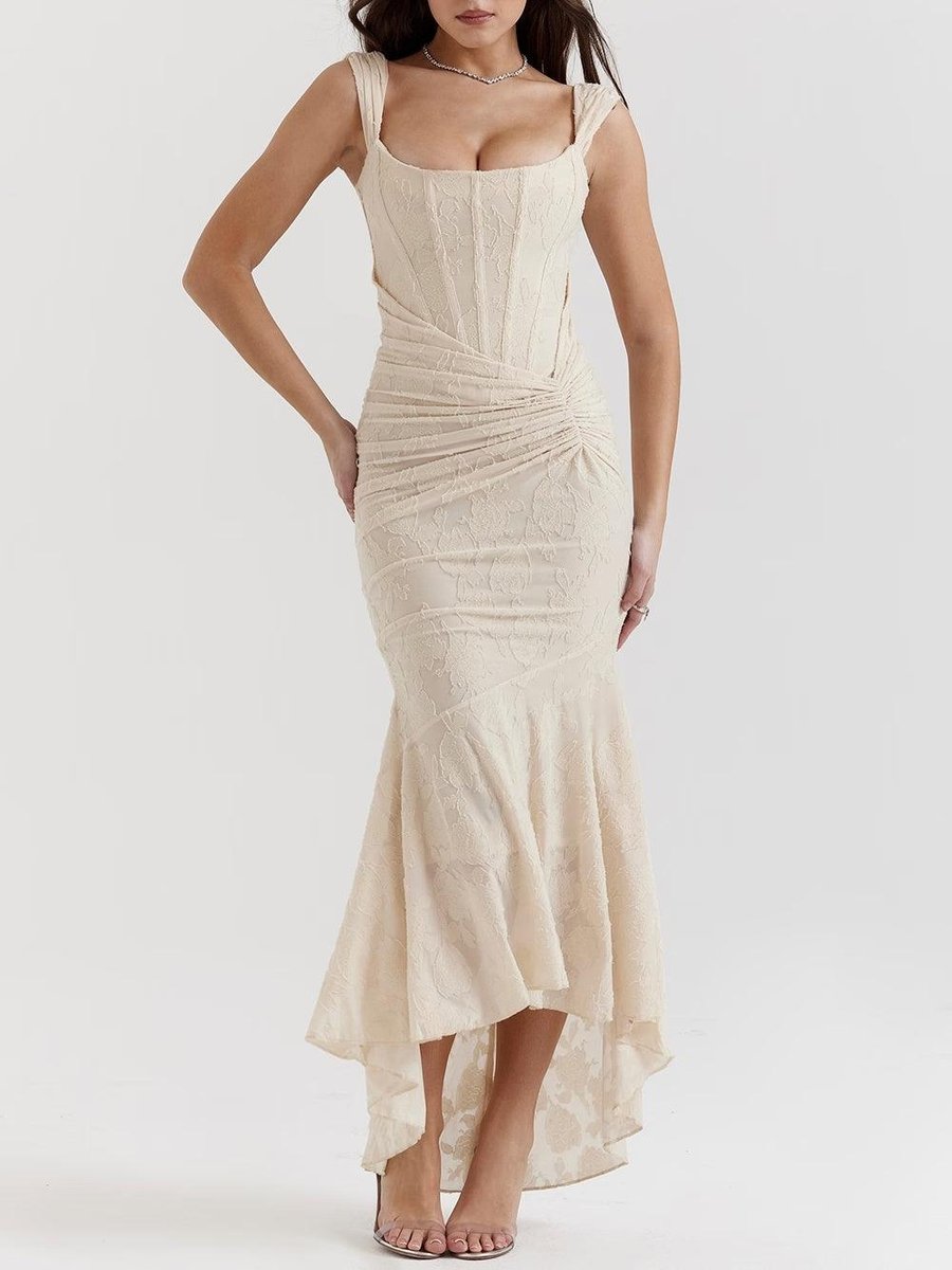 Mother of the Bride Dress Corset Ruched Mermaid Jacquard Midi