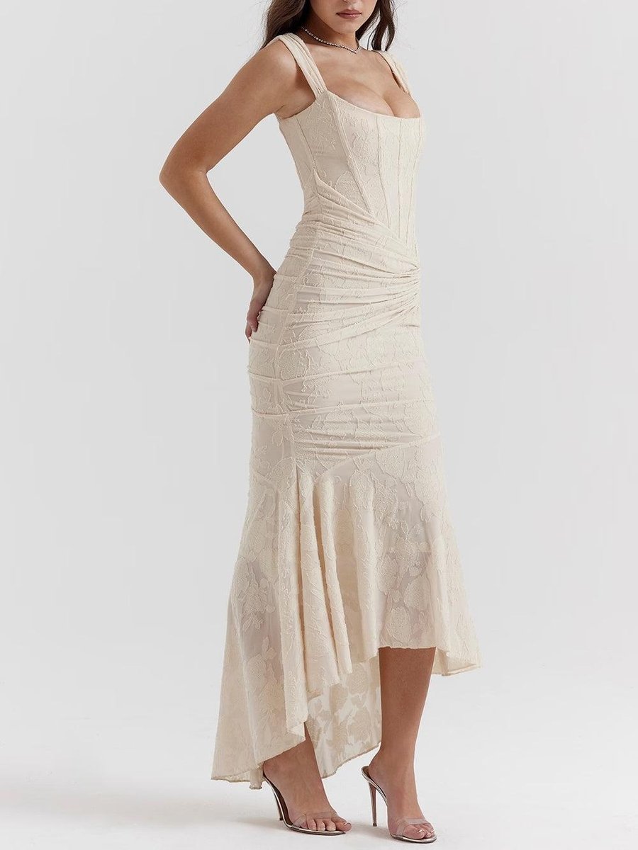 Mother of the Bride Dress Corset Ruched Mermaid Jacquard Midi