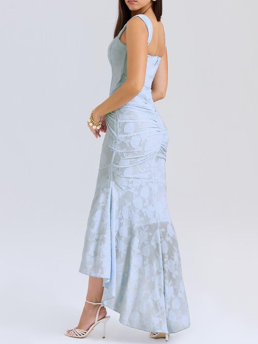 Mother of the Bride Dress Corset Ruched Mermaid Jacquard Midi