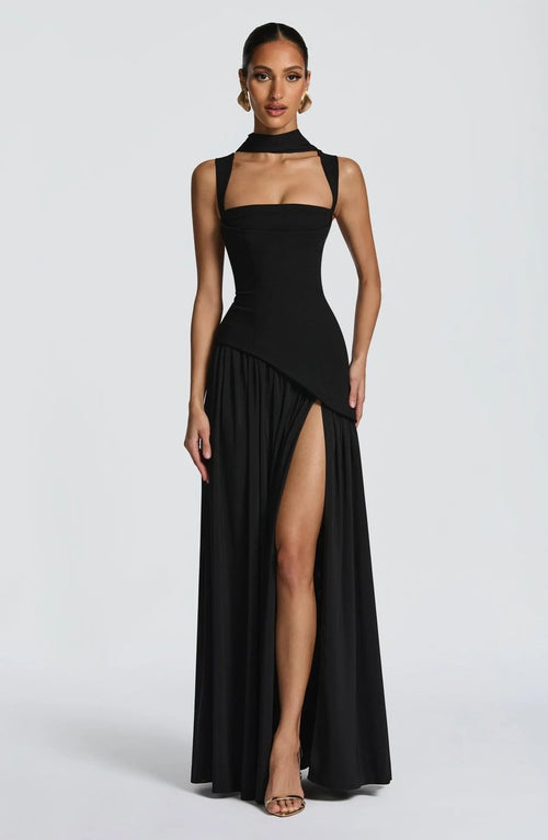 Mother of the Bride Dress Sleeveless Square Neck A-Line Maxi Gown - Black