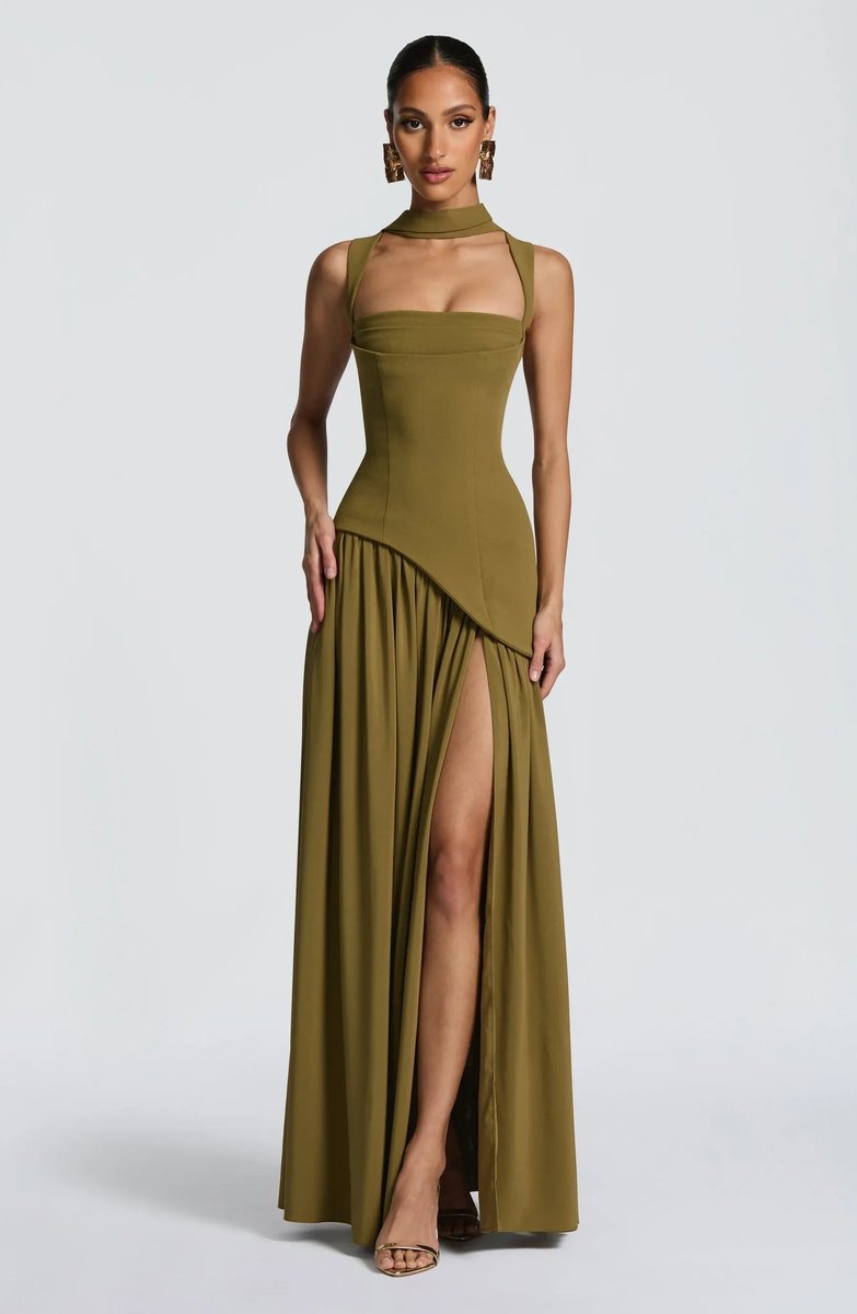 Mother of the Bride Dress Sleeveless Square Neck A-Line Maxi Gown - Green