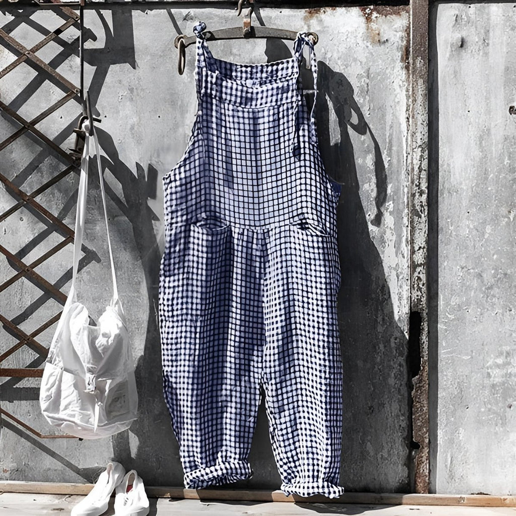 Unisex Vintage Striped Loose-Fit Adjustable Strap Overall - Dark Blue