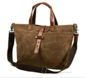 Waxed Canvas Leather-Trim Crossbody Tote Bag - Tobacco Leaf