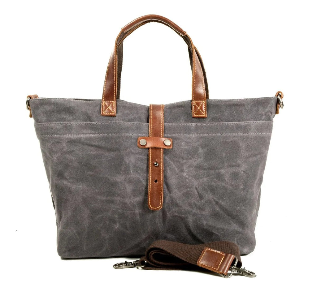 Waxed Canvas Leather-Trim Crossbody Tote Bag
