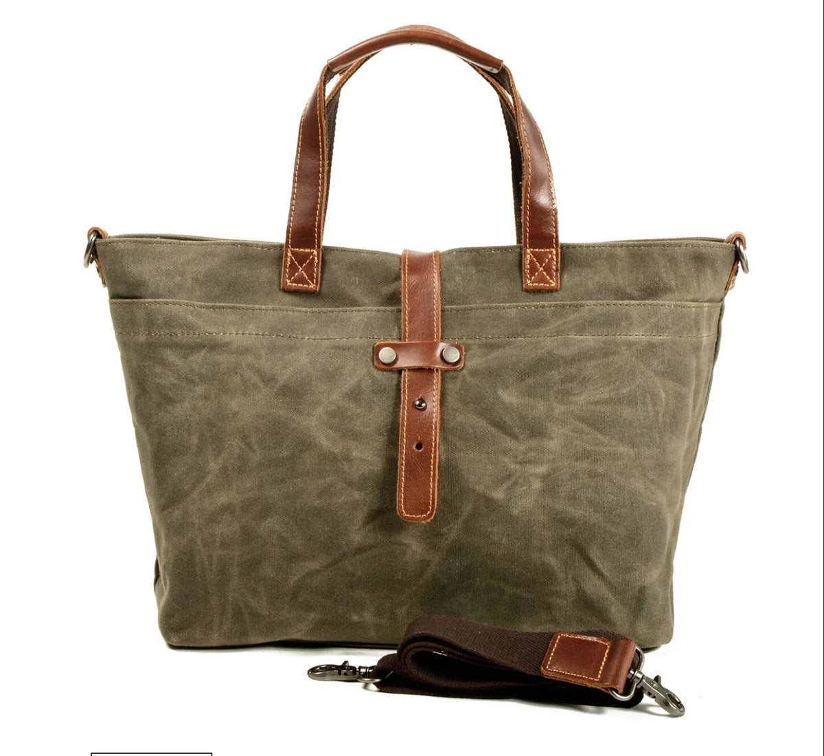 Waxed Canvas Leather-Trim Crossbody Tote Bag - Sage Wood
