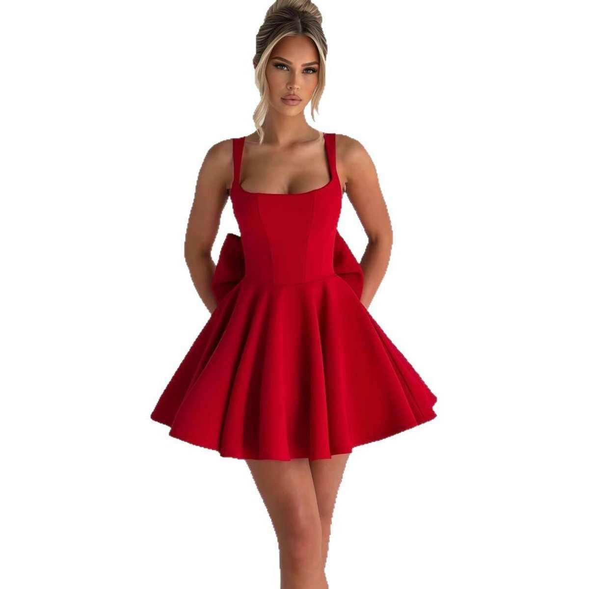 Women's A-Line Oversized Bow-Back Mini Cocktail Dress