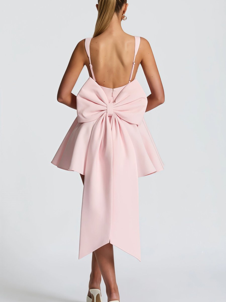 Women's A-Line Oversized Bow-Back Mini Cocktail Dress - Pink