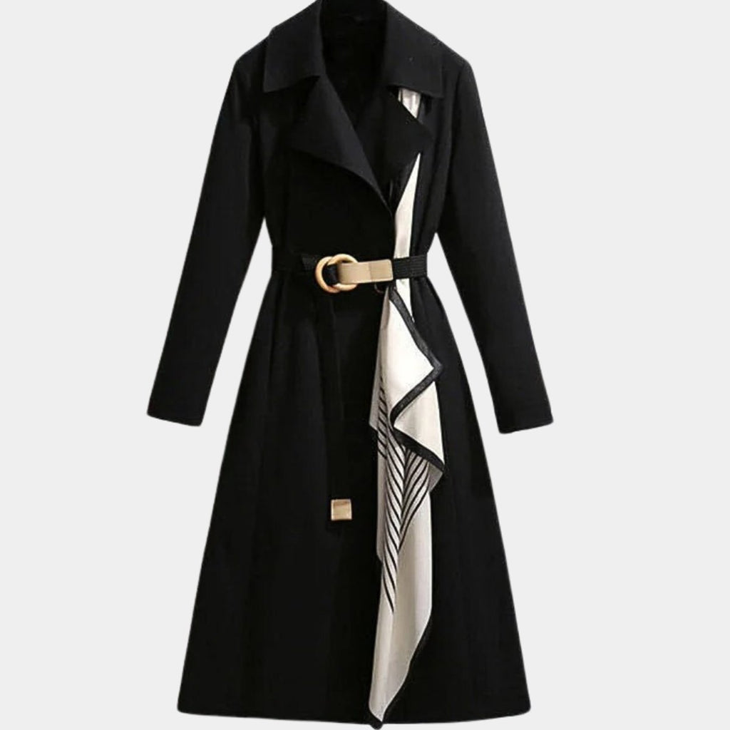 Women's Belted Midi Trench Coat Relaxed Fit - Black