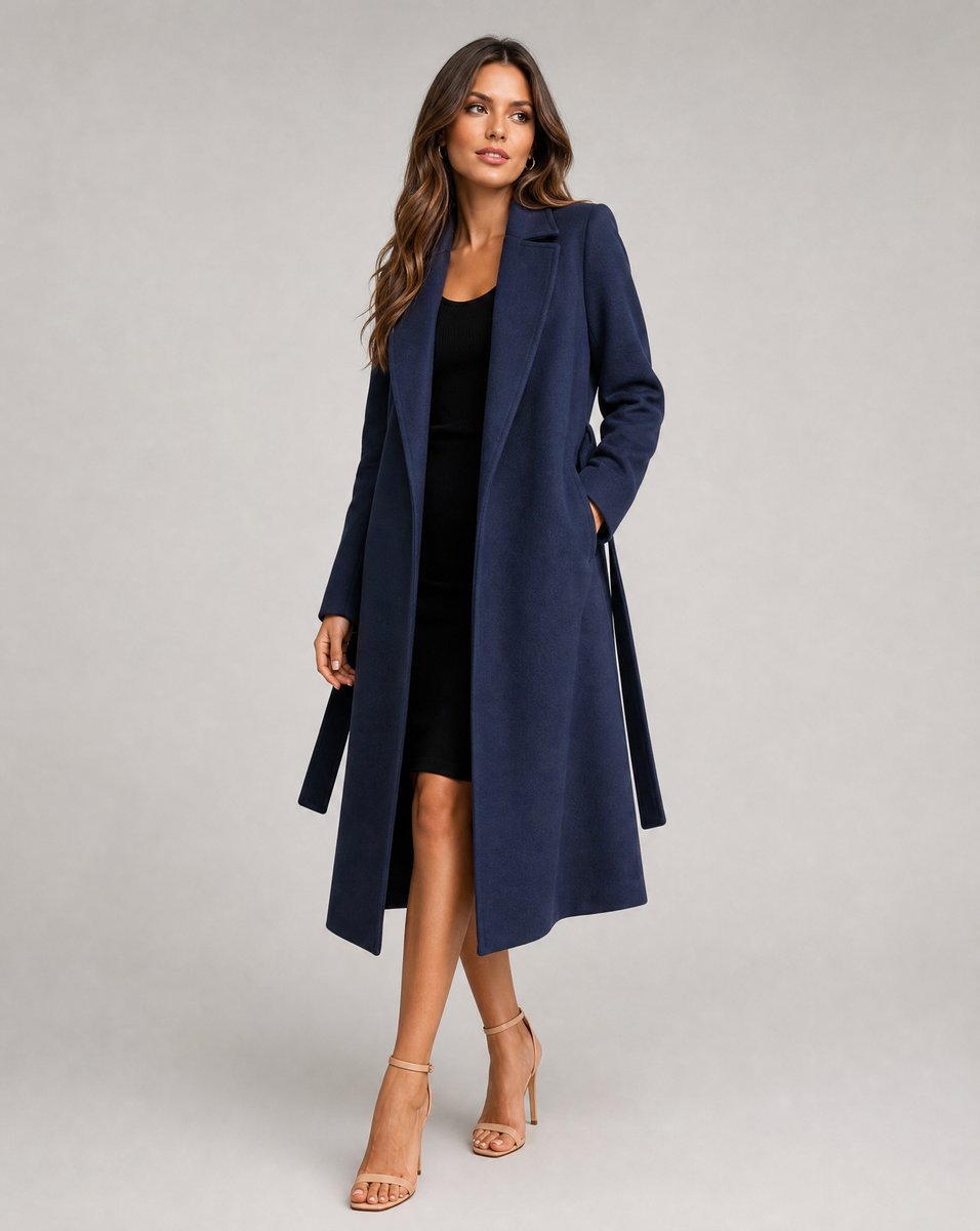 Women's Belted Wool-Blend Long Lapel Trench Coat