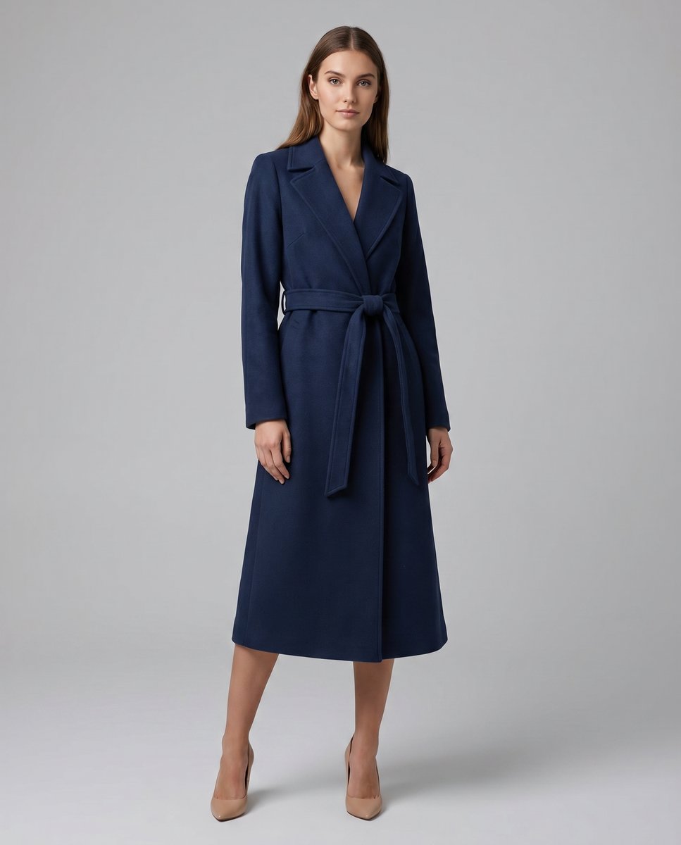 Women's Belted Wool-Blend Long Lapel Trench Coat