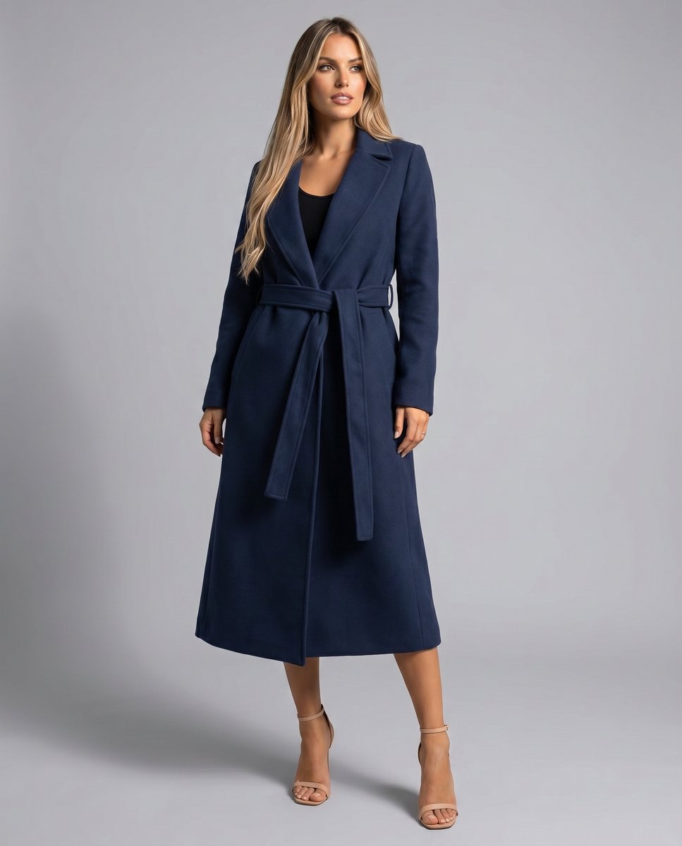 Women's Belted Wool-Blend Long Lapel Trench Coat