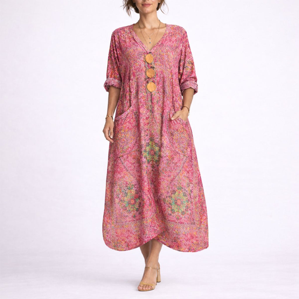 Women's Bohemian Paisley Maxi Fall Wedding Guest Dress - Red