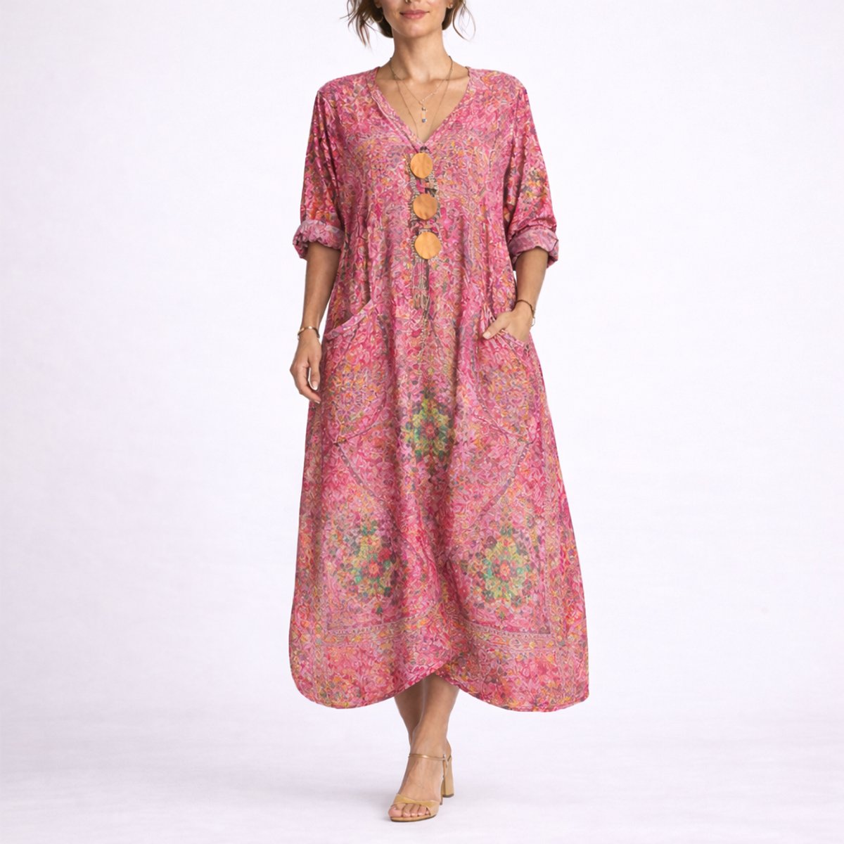Women's Bohemian Paisley Maxi Fall Wedding Guest Dress - Red