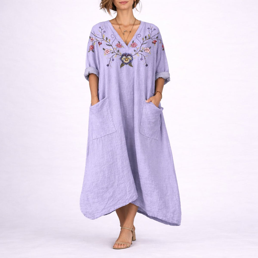 Women's Bohemian Paisley Maxi Fall Wedding Guest Dress - Purple
