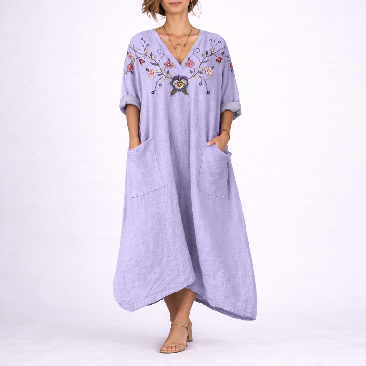 Women's Bohemian Paisley Maxi Fall Wedding Guest Dress - Purple