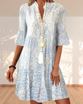 Women's Bohemian Print V-Neck Flared Sleeve Tunic Dress