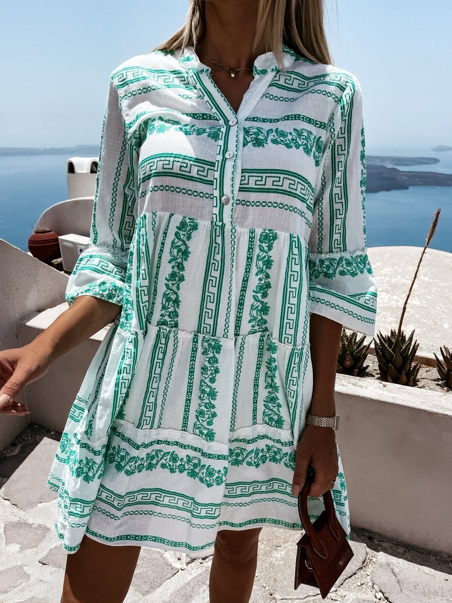 Women's Boho Printed Tiered Tunic Mini Dress