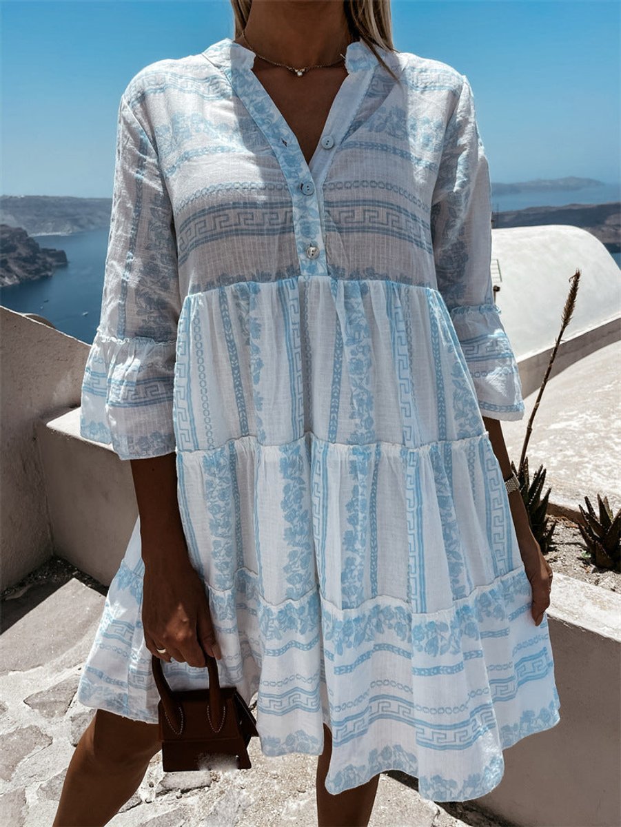 Women's Boho Printed Tiered Tunic Mini Dress