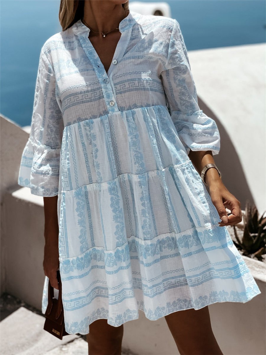 Women's Boho Printed Tiered Tunic Mini Dress