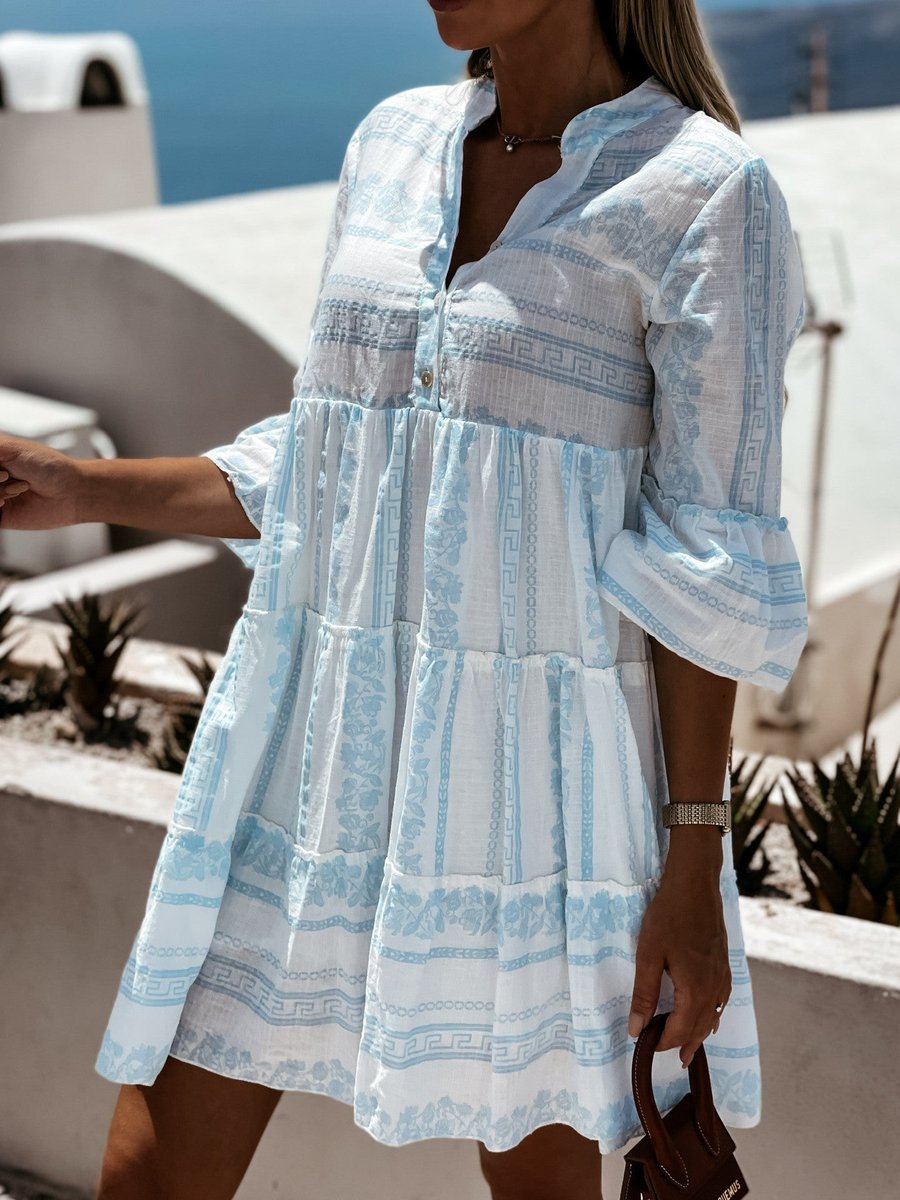 Women's Boho Printed Tiered Tunic Mini Dress