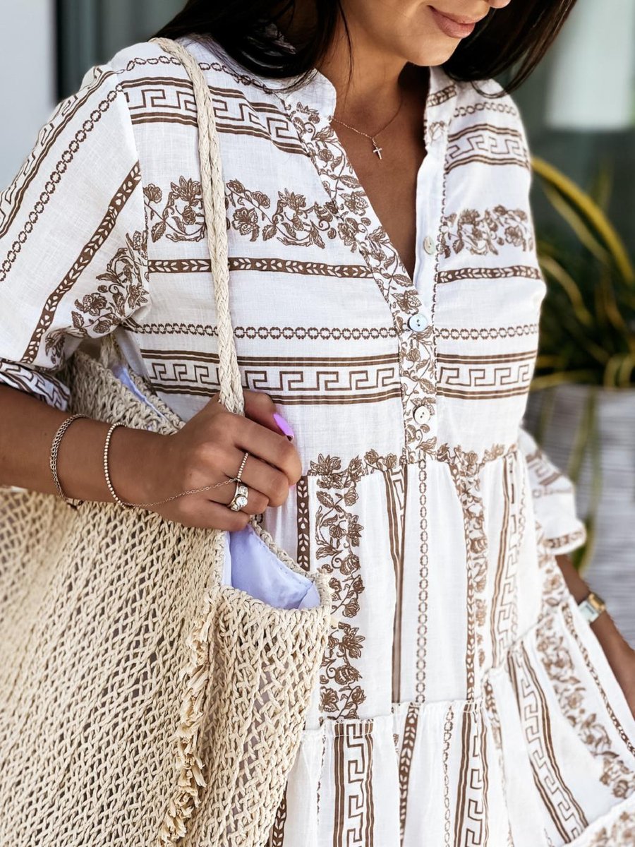 Women's Boho Printed Tiered Tunic Mini Dress