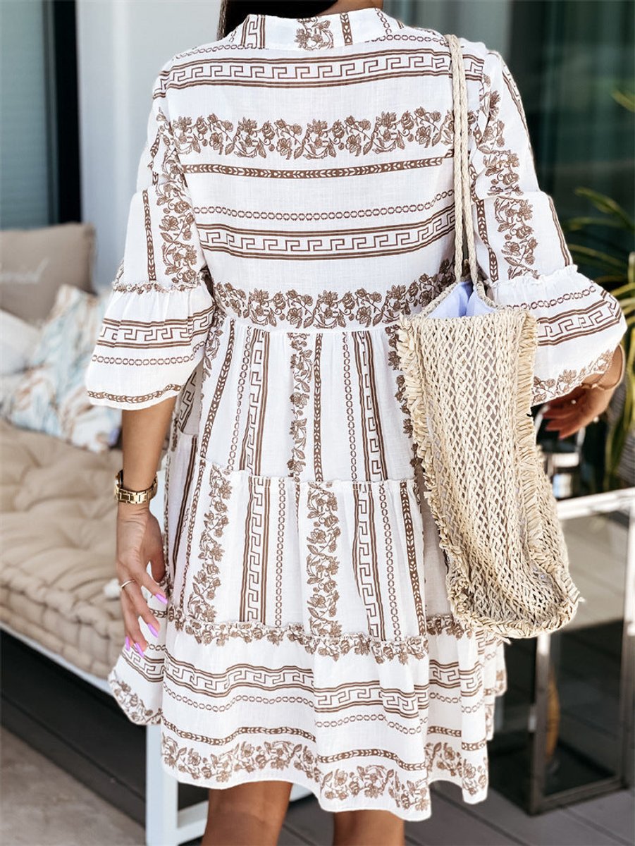 Women's Boho Printed Tiered Tunic Mini Dress
