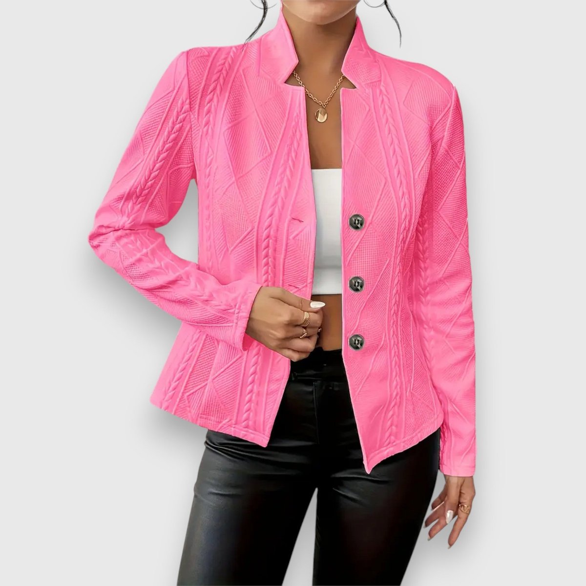 Women's Cable-Knit Textured Mock-Neck Long-Sleeve Sweater Top - Pink