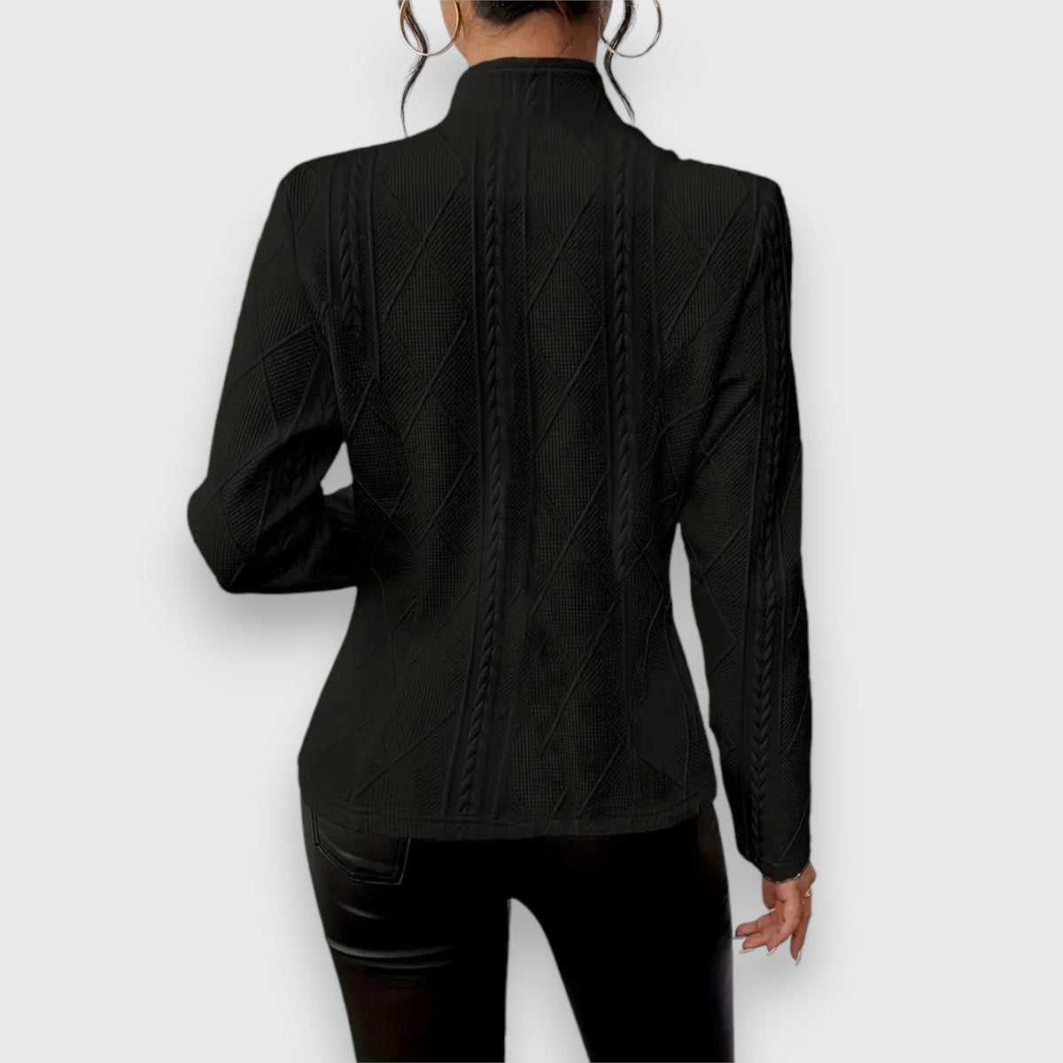Women's Cable-Knit Textured Mock-Neck Long-Sleeve Sweater Top