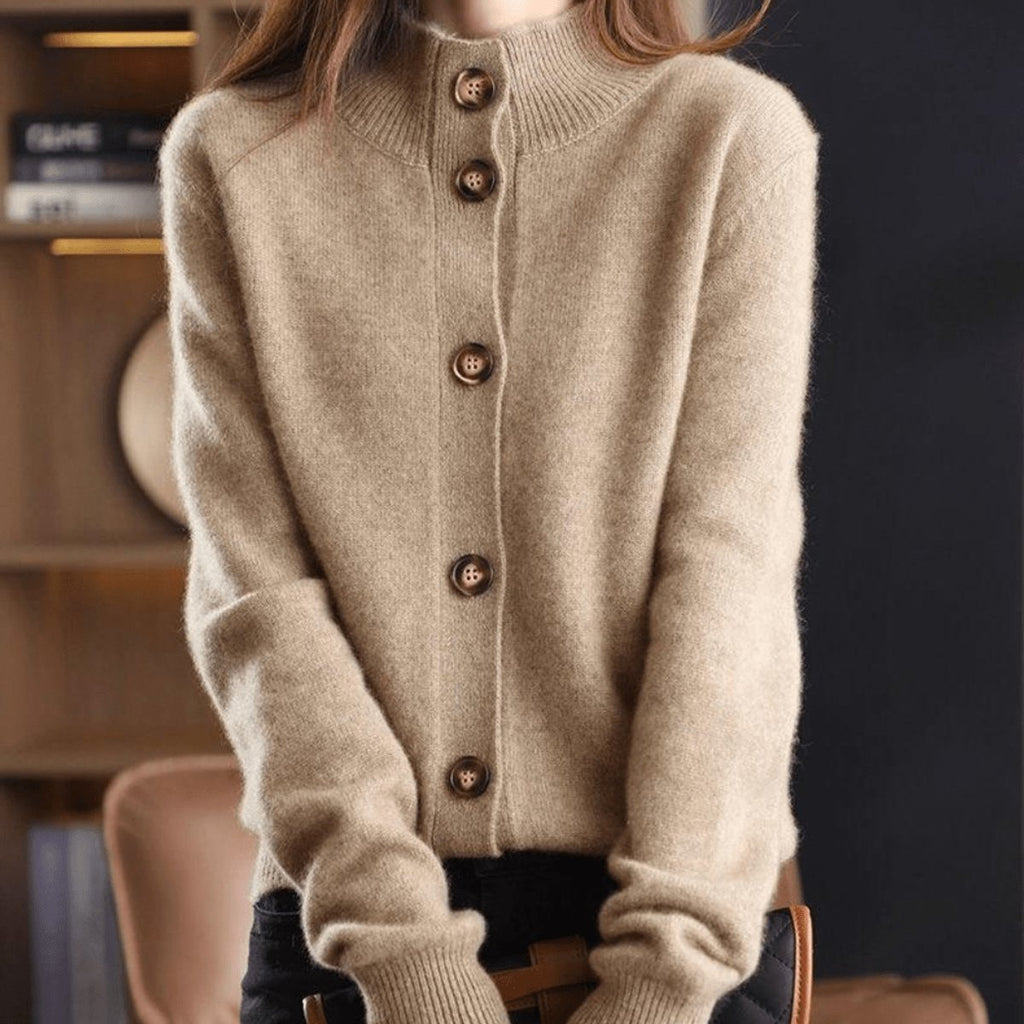 Women's Cashmere Blend Button-Front Mock Neck Cardigan