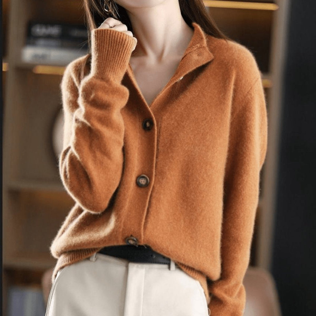 Women's Cashmere Blend Button-Front Mock Neck Cardigan