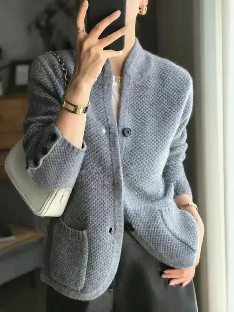 Women's Cashmere Wool Button-Front Knit Cardigan - Blue