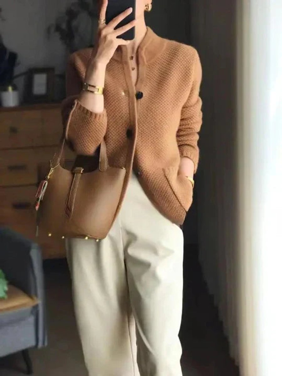 Women's Cashmere Wool Button-Front Knit Cardigan - Brown