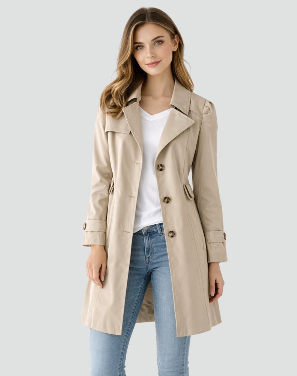 Women's Classic Double-Breasted Mid-Length Trench Coat - Khaki