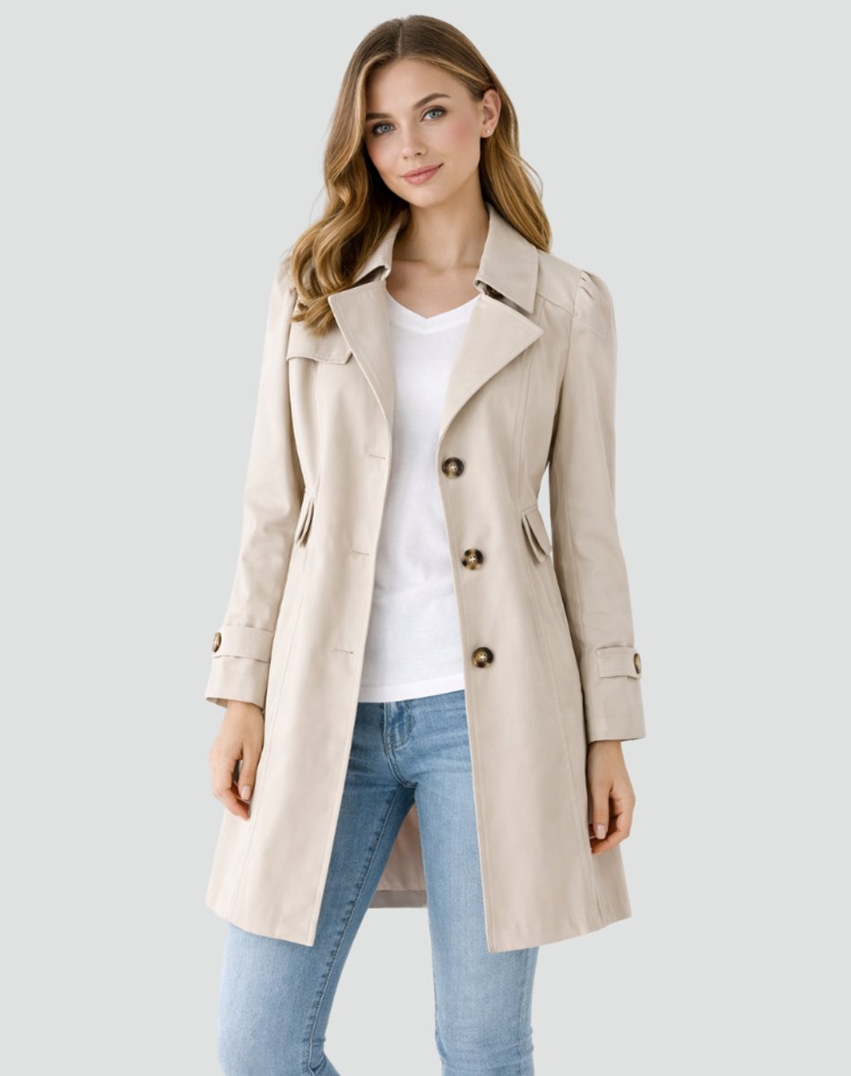 Women's Classic Double-Breasted Mid-Length Trench Coat - Beige