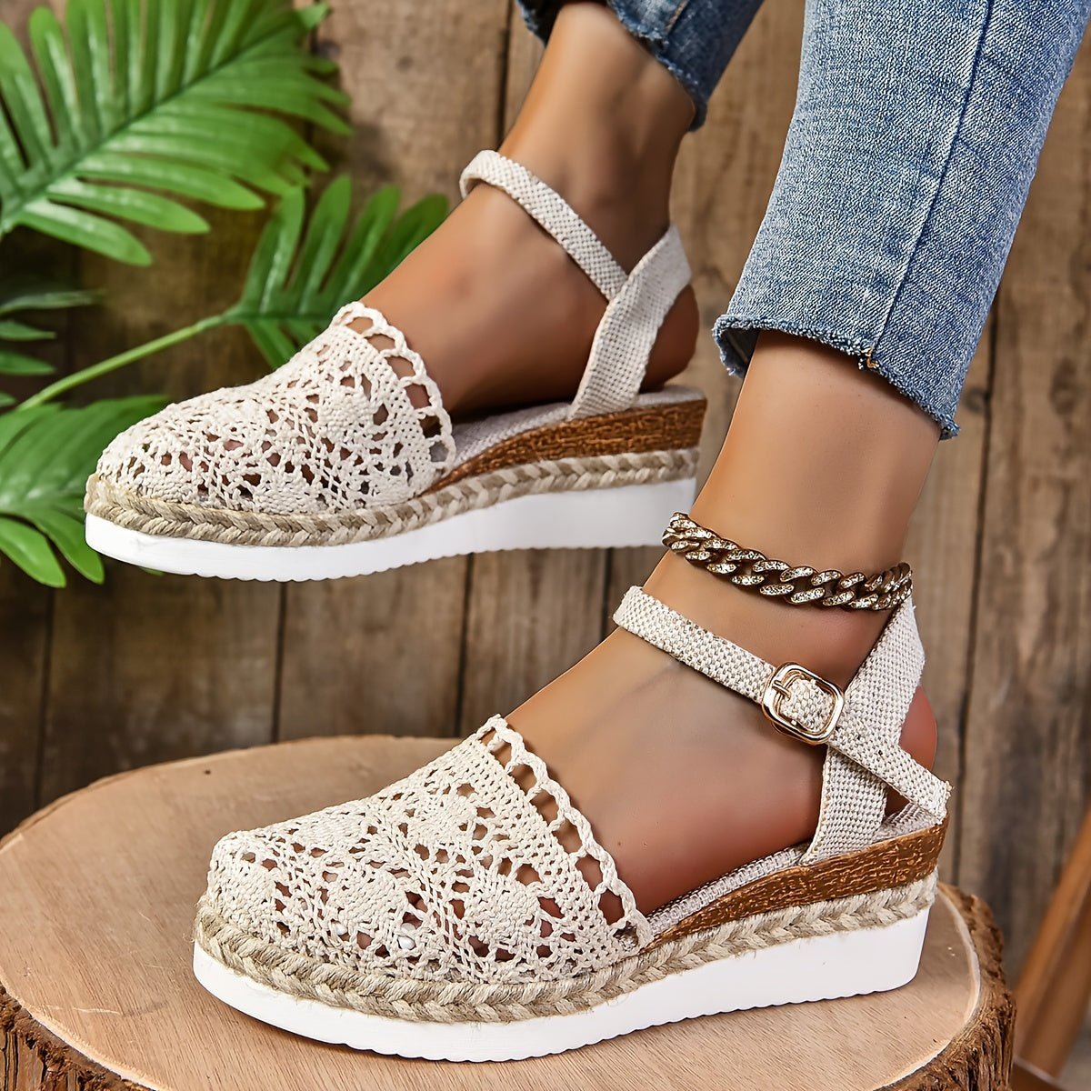 Women's Crochet Ankle-Strap Comfortable Sandals Espadrille Platform