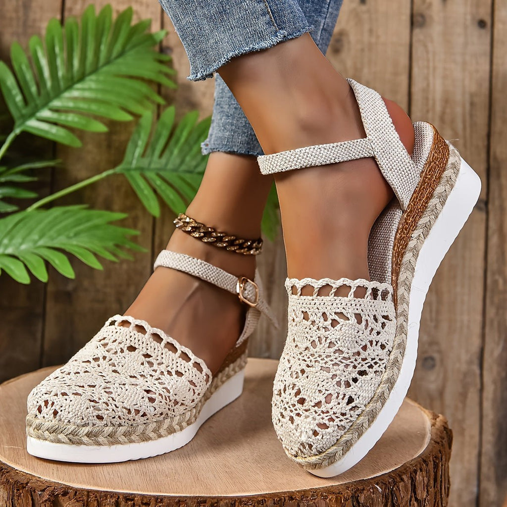 Women's Crochet Ankle-Strap Comfortable Sandals Espadrille Platform