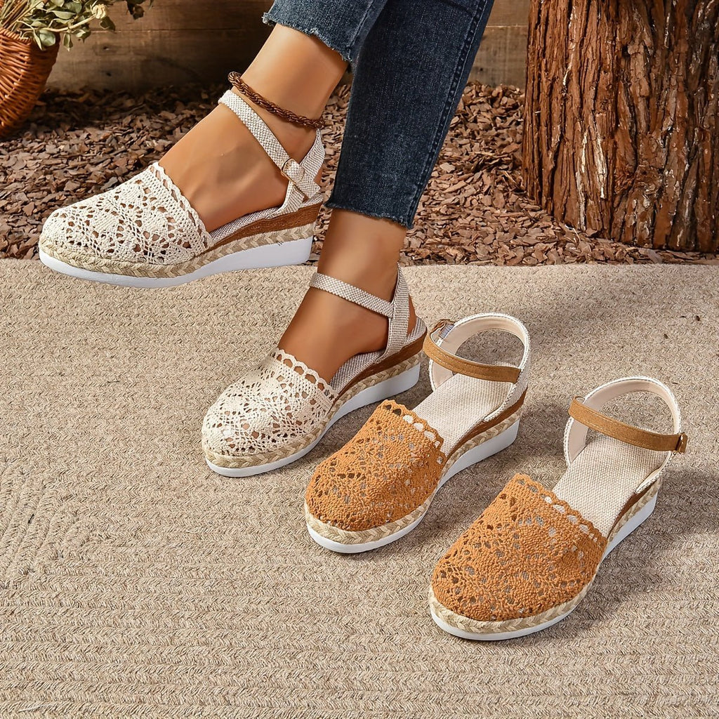 Women's Crochet Ankle-Strap Comfortable Sandals Espadrille Platform