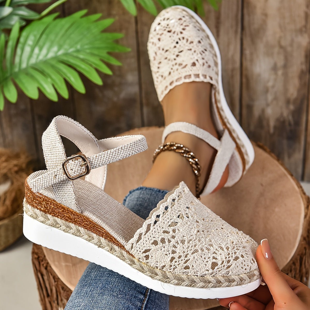 Women's Crochet Ankle-Strap Comfortable Sandals Espadrille Platform