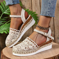 Women's Crochet Ankle-Strap Comfortable Sandals Espadrille Platform - Beige