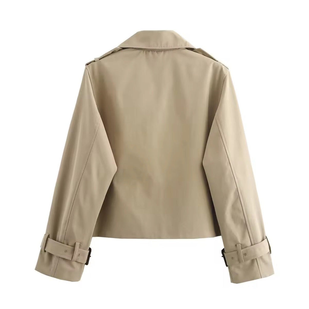 Women's Cropped Double-Breasted Belted-Cuff Trench Coat