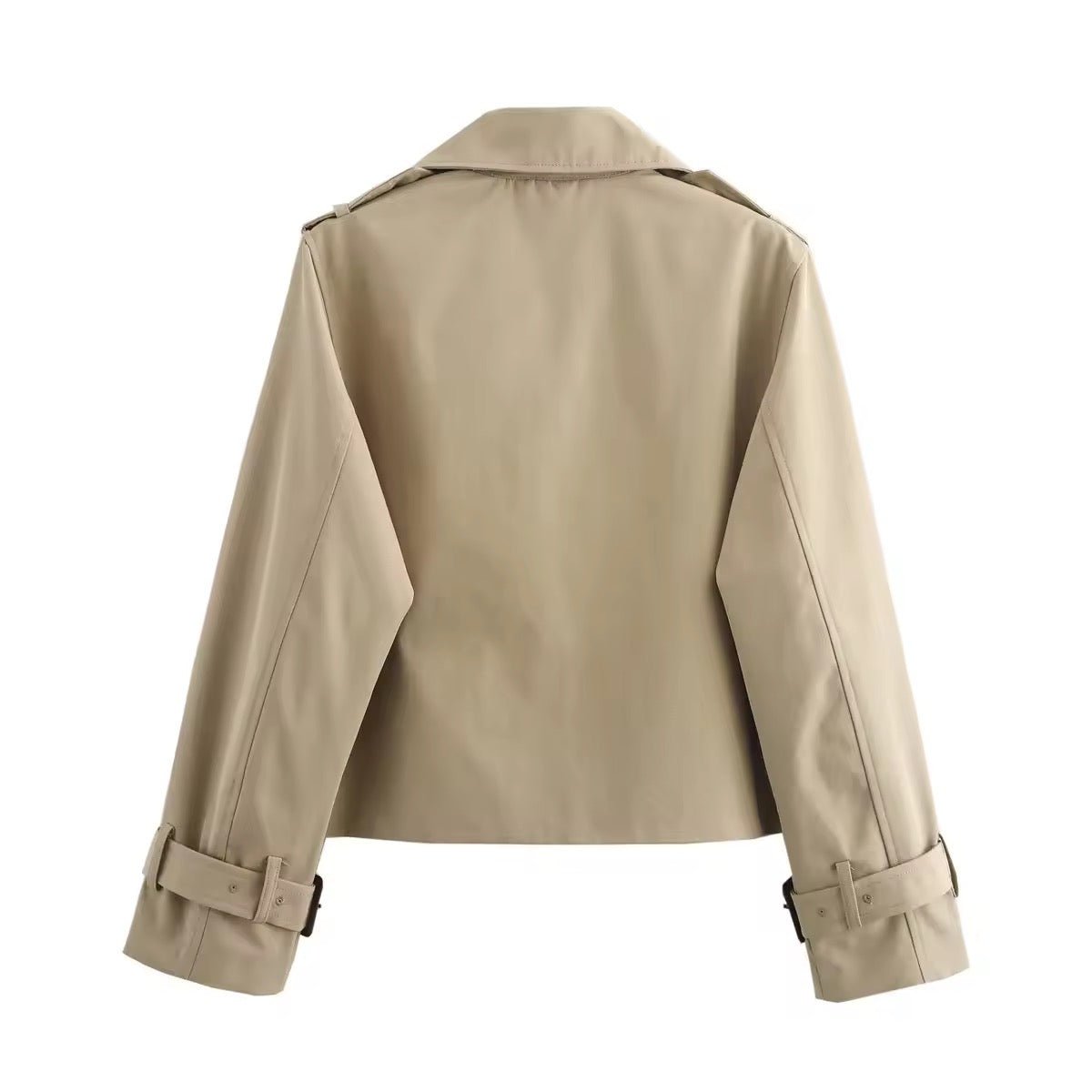 Women's Cropped Double-Breasted Belted-Cuff Trench Coat