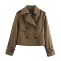 Women's Cropped Double-Breasted Belted-Cuff Trench Coat - Brown