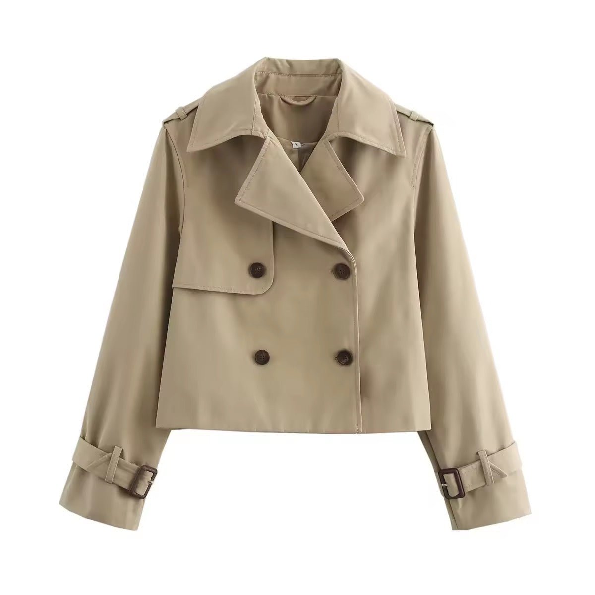 Women's Cropped Double-Breasted Belted-Cuff Trench Coat - Beige