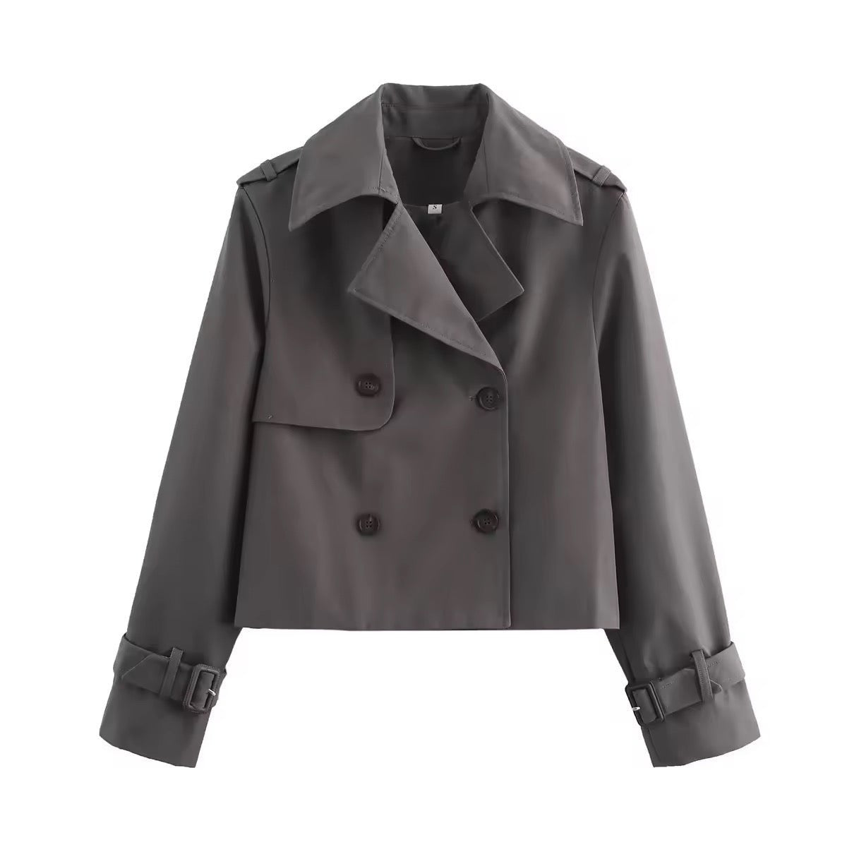 Women's Cropped Double-Breasted Belted-Cuff Trench Coat - Gray