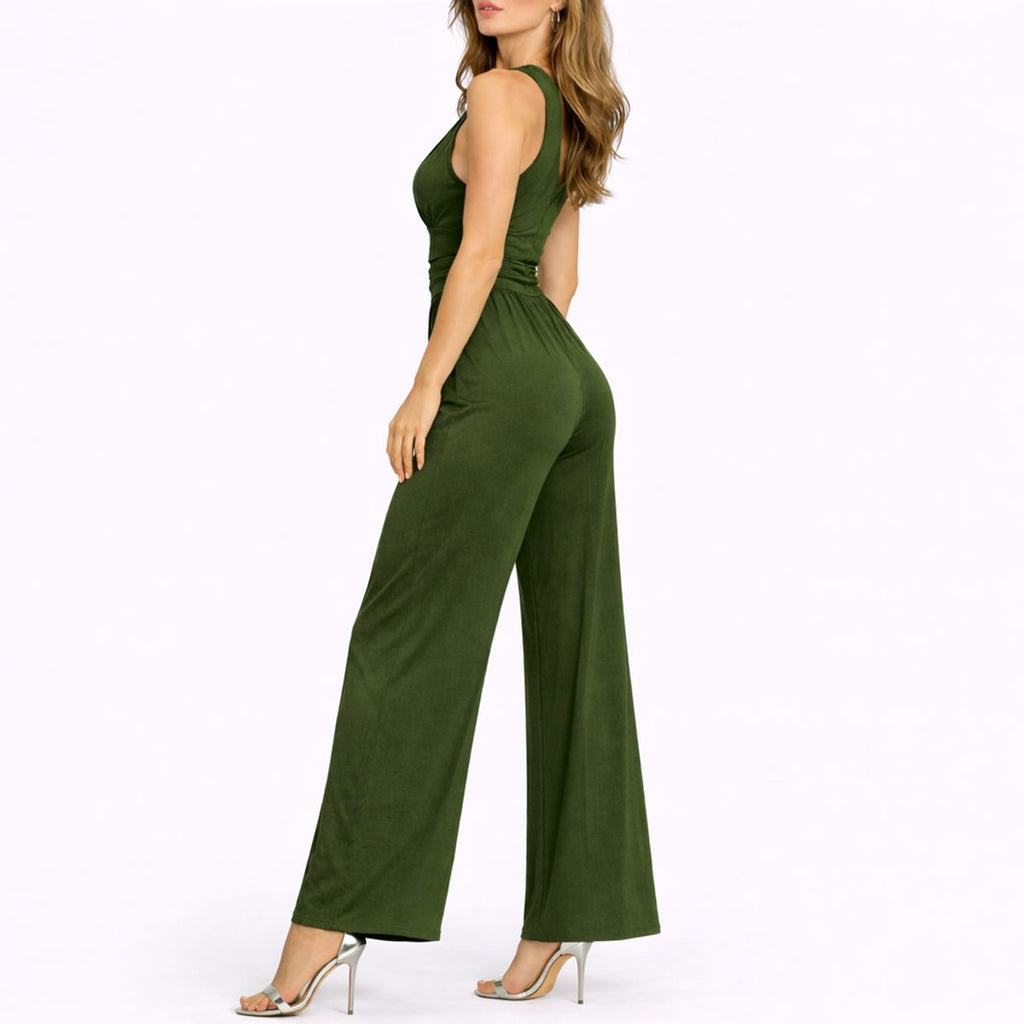 Women's Deep V-Neck Sleeveless Wide-Leg Jumpsuit