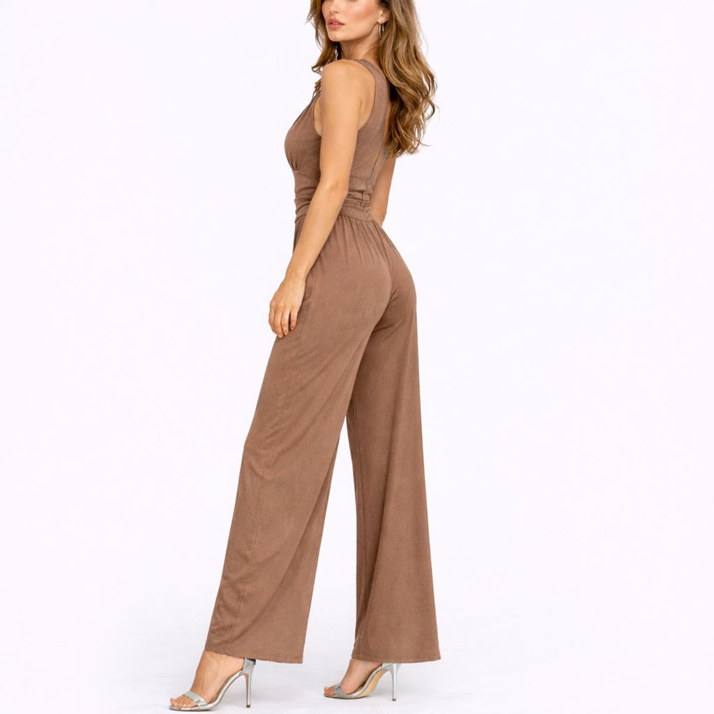 Women's Deep V-Neck Sleeveless Wide-Leg Jumpsuit