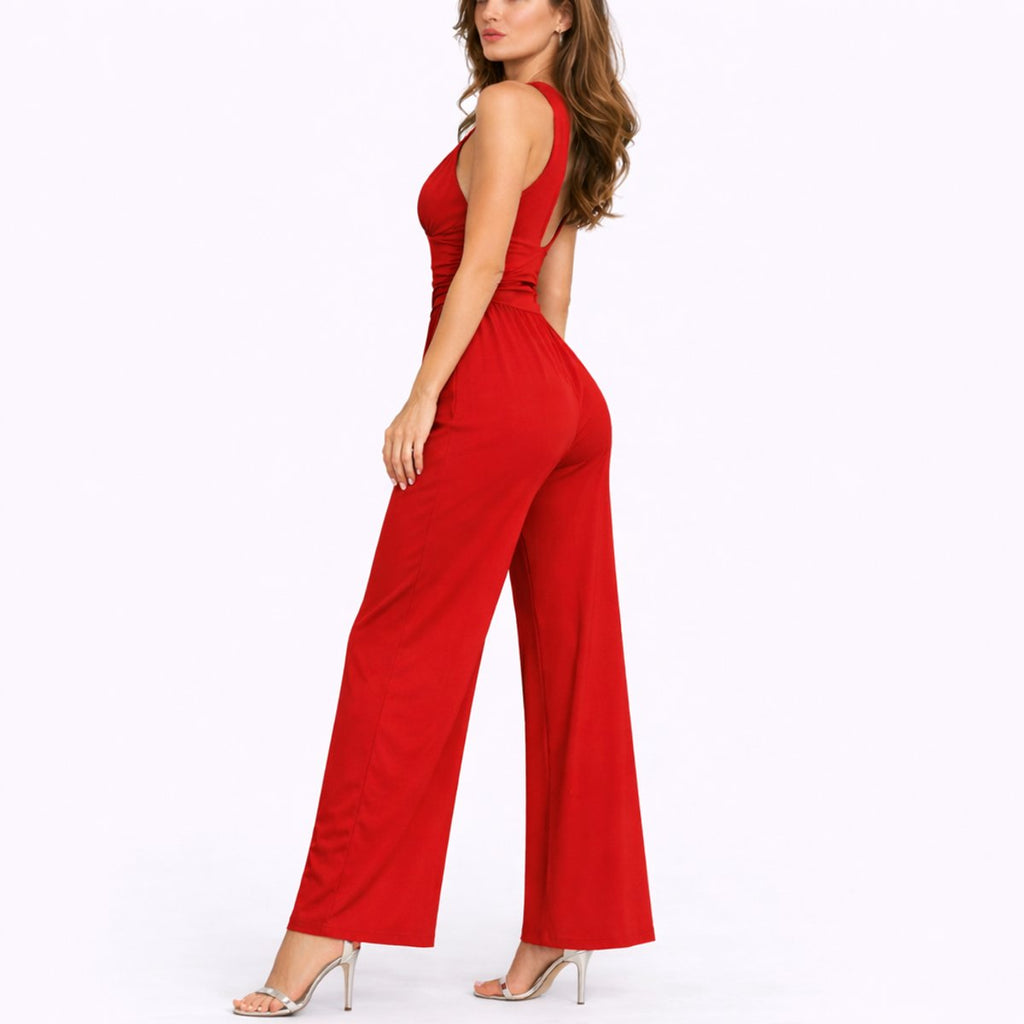 Women's Deep V-Neck Sleeveless Wide-Leg Jumpsuit