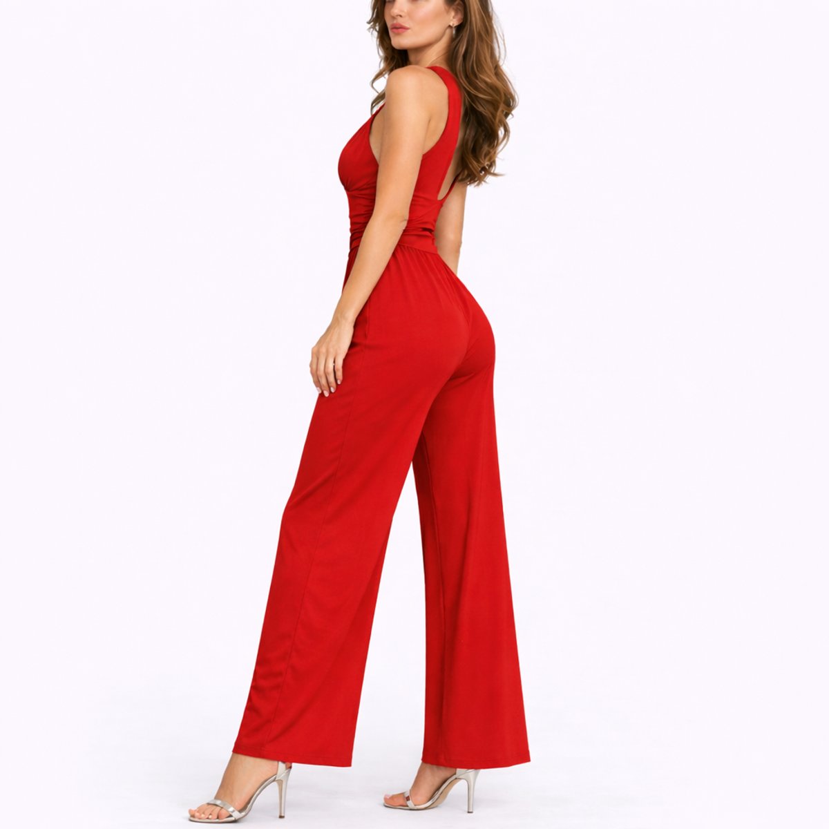 Women's Deep V-Neck Sleeveless Wide-Leg Jumpsuit