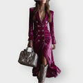 Women's Double-Breasted Velvet Maxi Formal Dress - Lilac